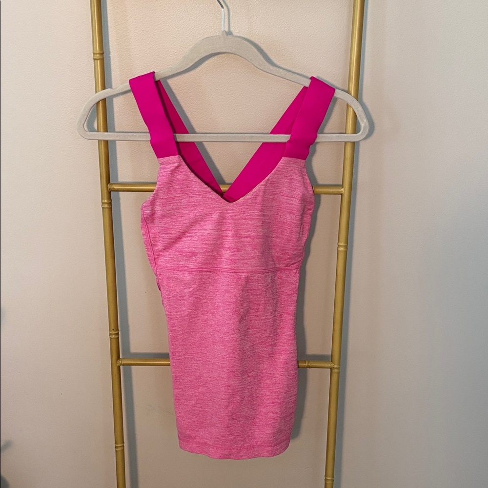 lululemon athletica Pink Heathered V-Neck Tank with Contrast Straps